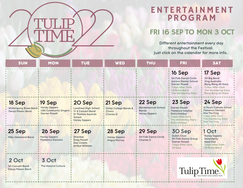 Tulip Time 2022 Entertainment Program - Destination Southern Highlands Tulip Time 2022 Entertainment Program - Destination Southern Highlands